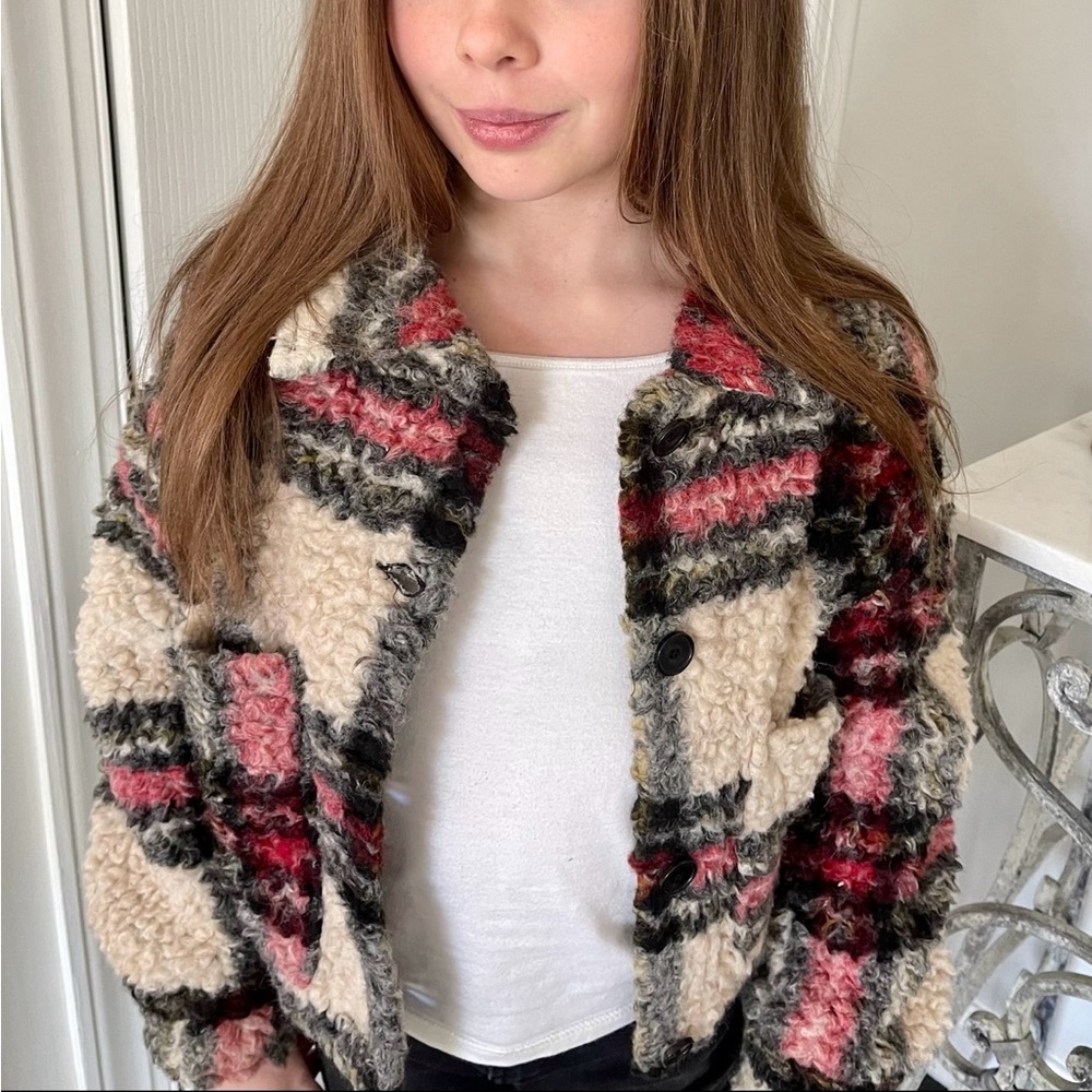 Zara Boucle Sherpa Plaid Tartan Jacket 9-10